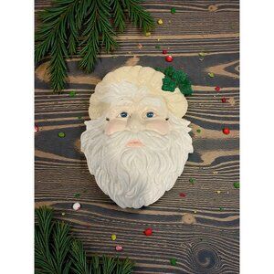 Vintage Santa Claus Wall Hanging 8" x 4" Hand-Painted Christmas Decor With Holly